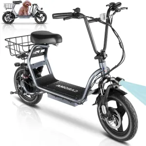 Caroma Peak 1200W Electric Scooter with Seat, 500Wh Battery, 30Miles Range, 20MPH Top Speed, 14" Tires Foldable Electric Scooter with Basket for Commuting, Dual Shock Absorbing Ebike for Adults