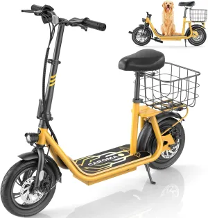 Caroma Peak 1200W Electric Scooter with Seat, 500Wh Battery up to 30 Miles&20MPH, Foldable Adult Electric Scooter for Commuting with Carry Basket & Height Adjustable Seat, Dual Disc Brakes