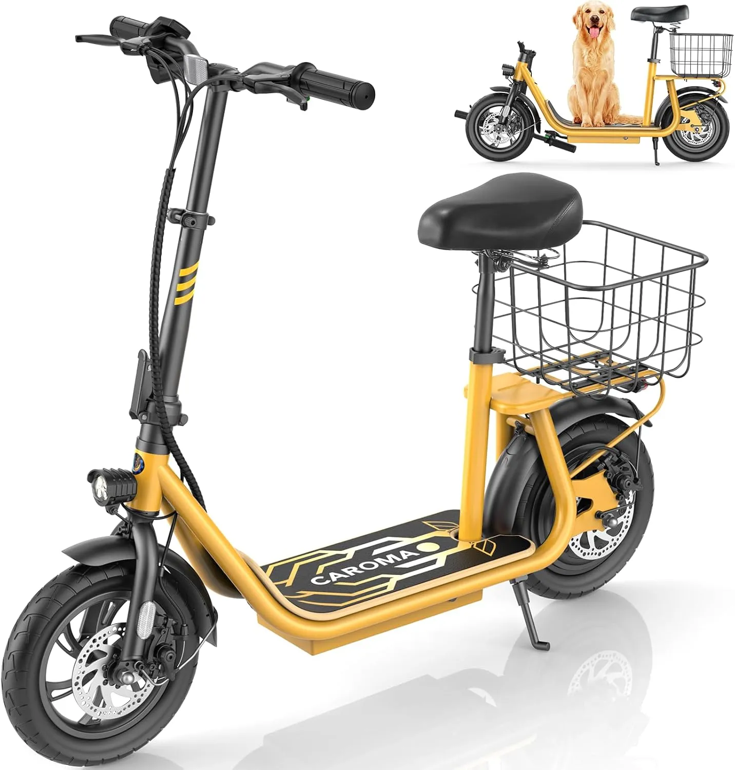 Caroma Peak 1200W Electric Scooter with Seat, 500Wh Battery up to 30 Miles&20MPH, Foldable Adult Electric Scooter for Commuting with Carry Basket & Height Adjustable Seat, Dual Disc Brakes