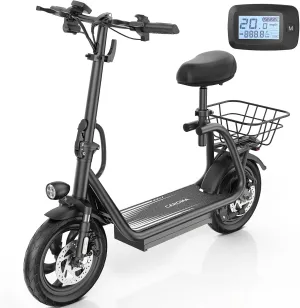 Caroma Peak 1200W Electric Scooter with Seat, LED Display and 3 Speed Modes,500Wh Battery up to 30Miles, Foldable Electric Scooter with Basket & Height Adjustable Seat