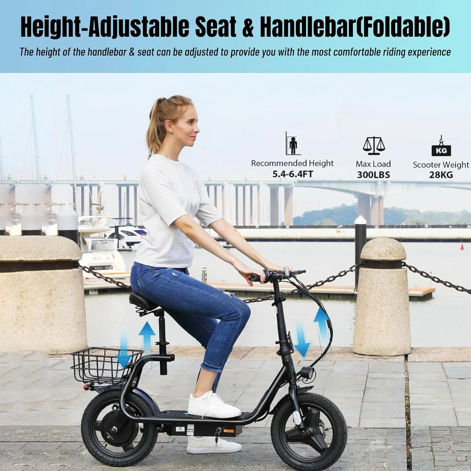 Caroma Peak 1200W Electric Scooters for Adults 14" Tire, 500Wh Battery, 30Miles Range, 20MPH Top Speed, Adjustable Electric Scooter with Seat, Commuter Ebike for Adults&Teens
