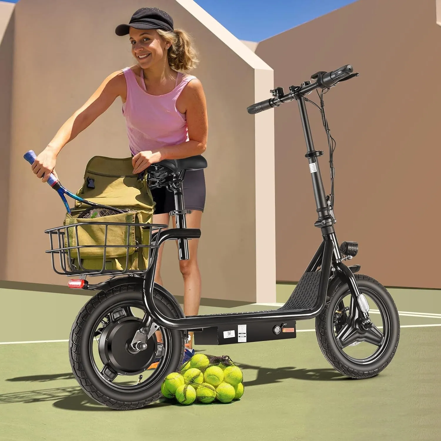 Caroma Peak 1200W Electric Scooters for Adults 14" Tire, 500Wh Battery, 30Miles Range, 20MPH Top Speed, Adjustable Electric Scooter with Seat, Commuter Ebike for Adults&Teens