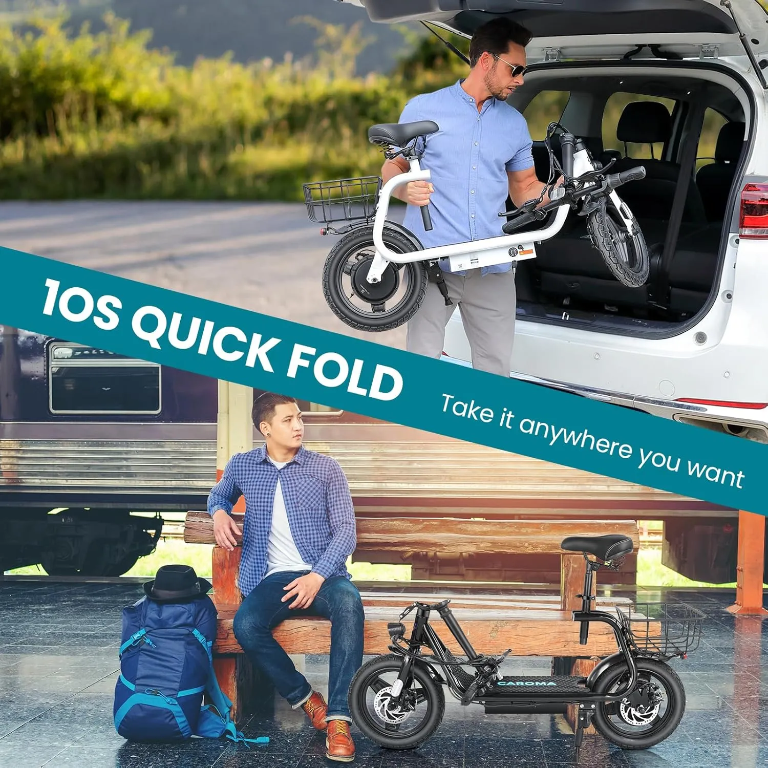 Caroma Peak 1200W Electric Scooters for Adults 14" Tire, 500Wh Battery, 30Miles Range, 20MPH Top Speed, Adjustable Electric Scooter with Seat, Commuter Ebike for Adults&Teens