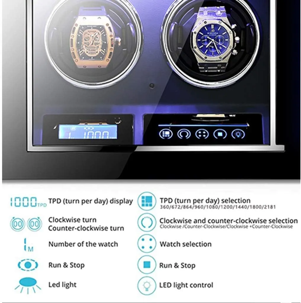 Chandelier Automatic Watch Winder LCD Touch Screen Display Super Quiet Motor Wooden Piano Finish with Remote Control & LED Elegant Showcase Watch Winder Display Watch Box Storage (A 6 0) Chandelier