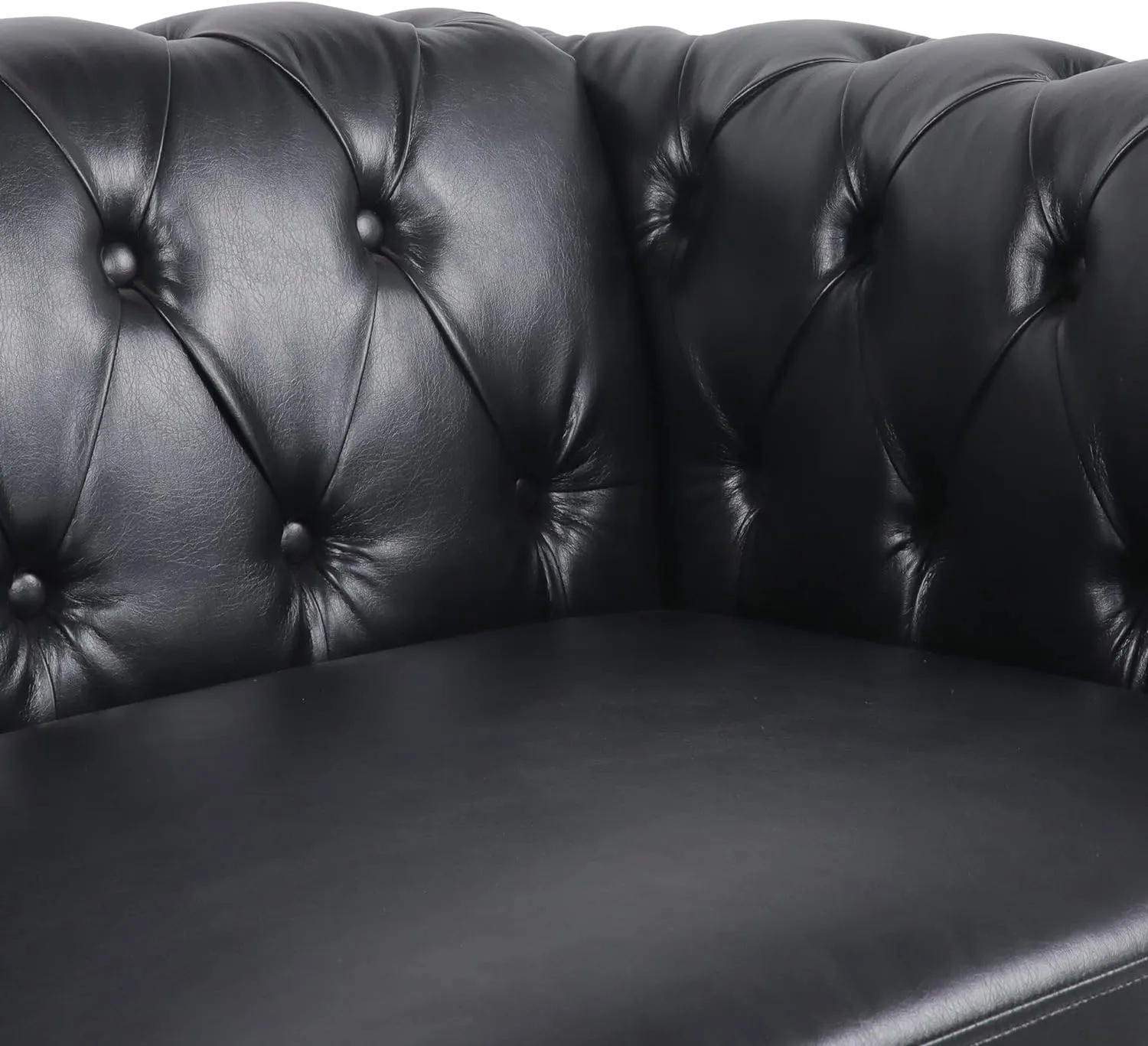 Chesterfield Sofa Leather, 84" Upholstered Tufted Couch 3 Seater with Rolled Arms and Nailhead for Living Room, Bedroom (Black)