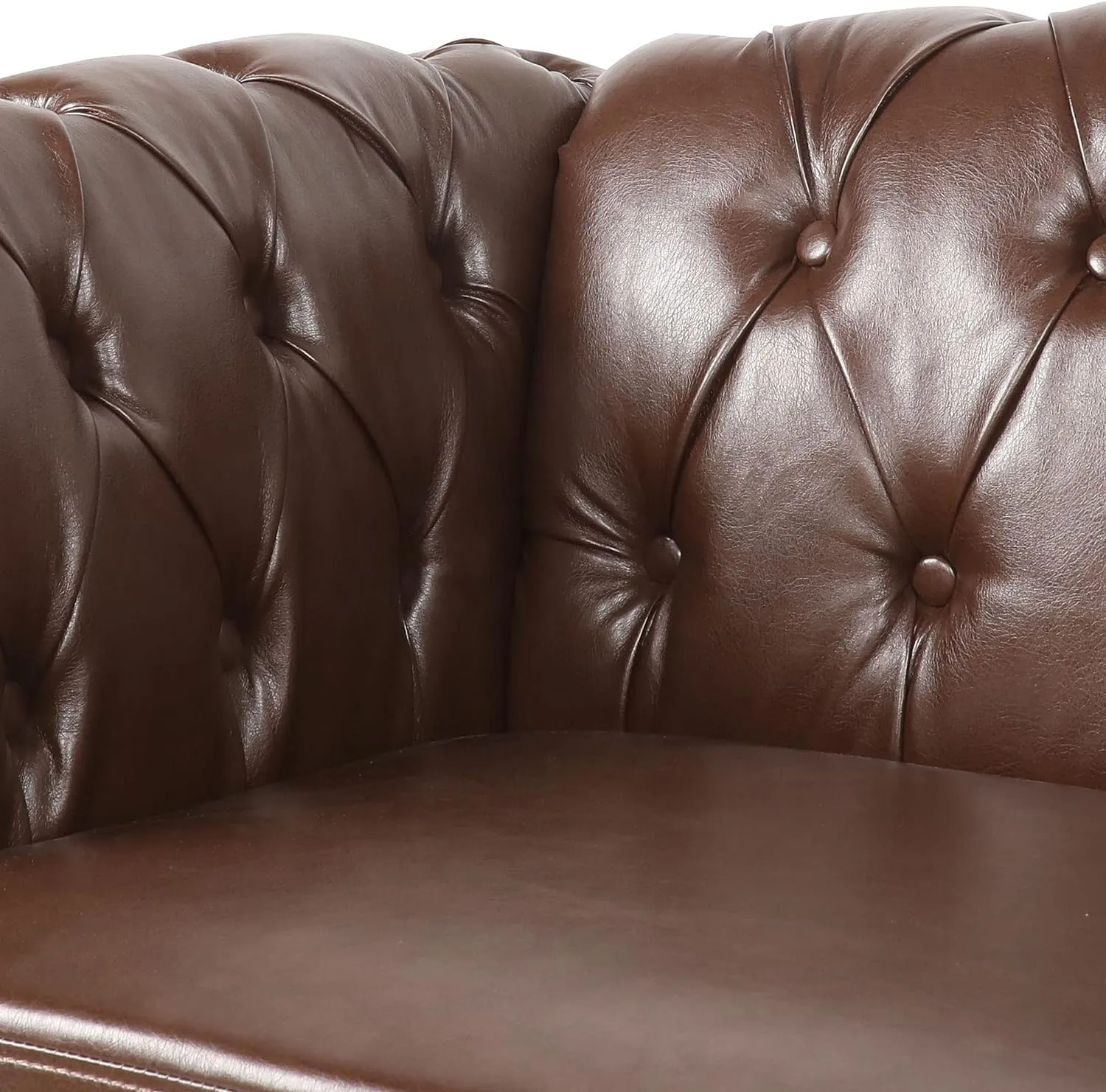 Chesterfield Sofa Leather, 84" Upholstered Tufted Couch 3 Seater with Rolled Arms and Nailhead for Living Room, Bedroom (Dark Brown)