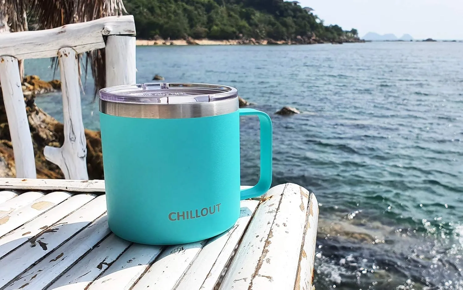 CHILLOUT LIFE Stainless Steel 16 oz Vacuum Insulated Coffee Mug with Handle and Lid, Large Thermal Camping Coffee Mug Cup with Durable Sliding Lid for Men & Women, Keeps your Beverages Hot/Cold