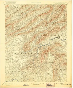 Christiansburg VA topo map, 1:125000 Scale, 30 X 30 Minute, Historical, 1890, Updated 1920, 20 x 16.5 in