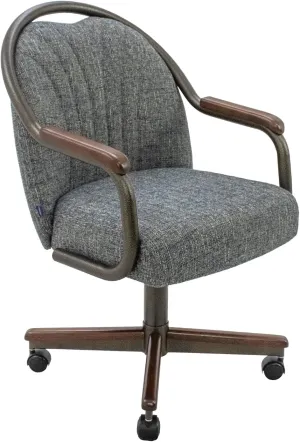 Chromcraft Set of 2 Dining Chairs - Swivel-Tilt Caster Upholstered Memory Foam Chairs with Soft Wheels for Kitchen and Dining Room (Ravenrock Indigo-Walnut)