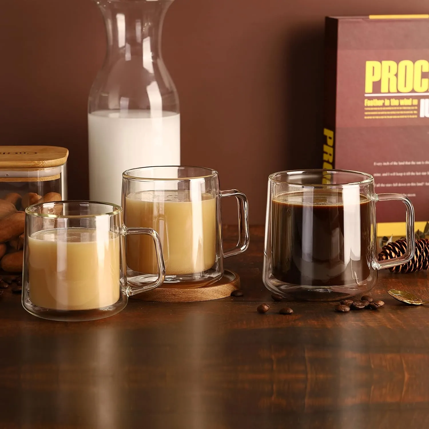 CNGLASS Double Wall Glass Coffee Mugs 15.2oz(450ml),Large Clear Insulated Glass Espresso Cup with Handle,Set of 1