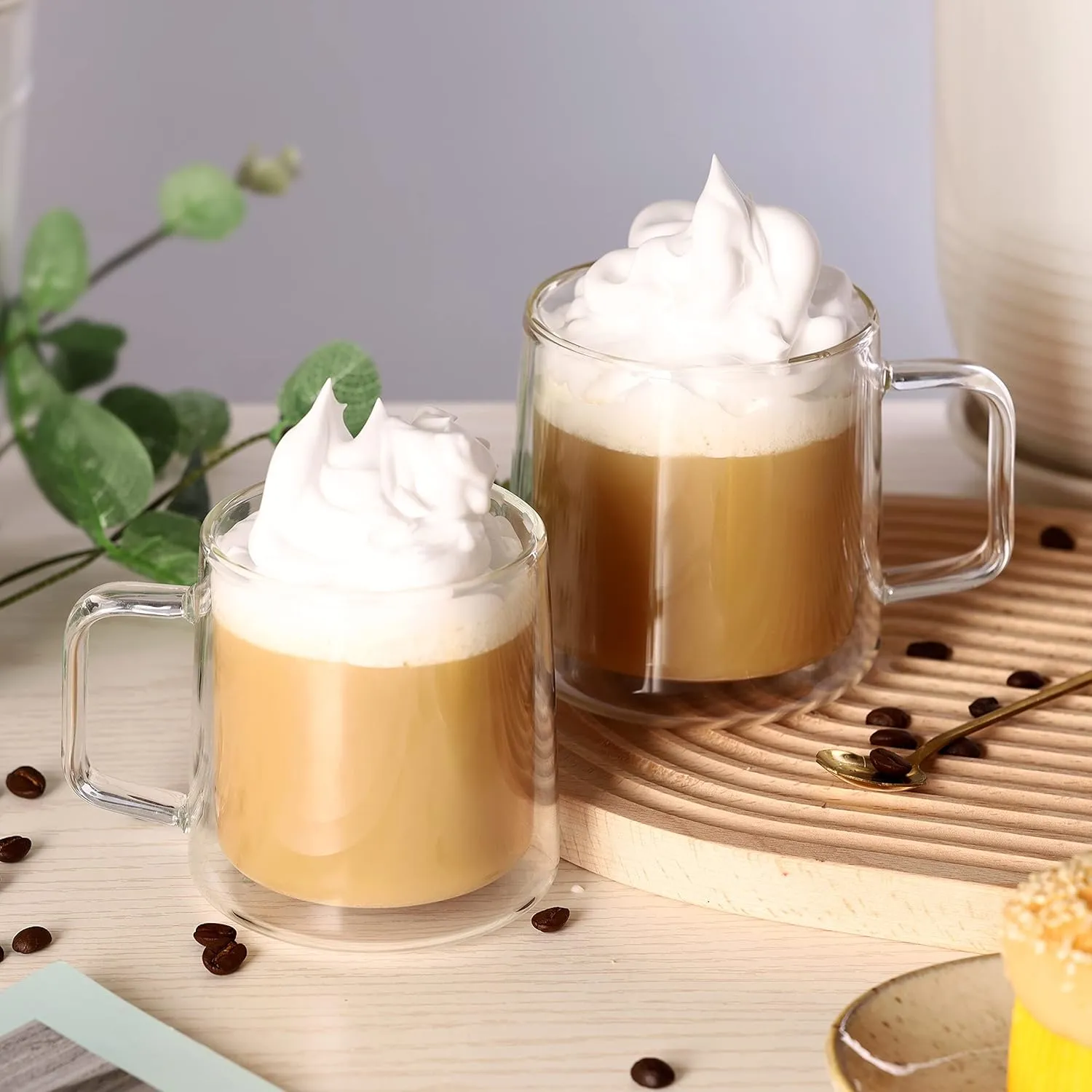 CNGLASS Double Wall Glass Coffee Mugs 15.2oz(450ml),Large Clear Insulated Glass Espresso Cup with Handle,Set of 1