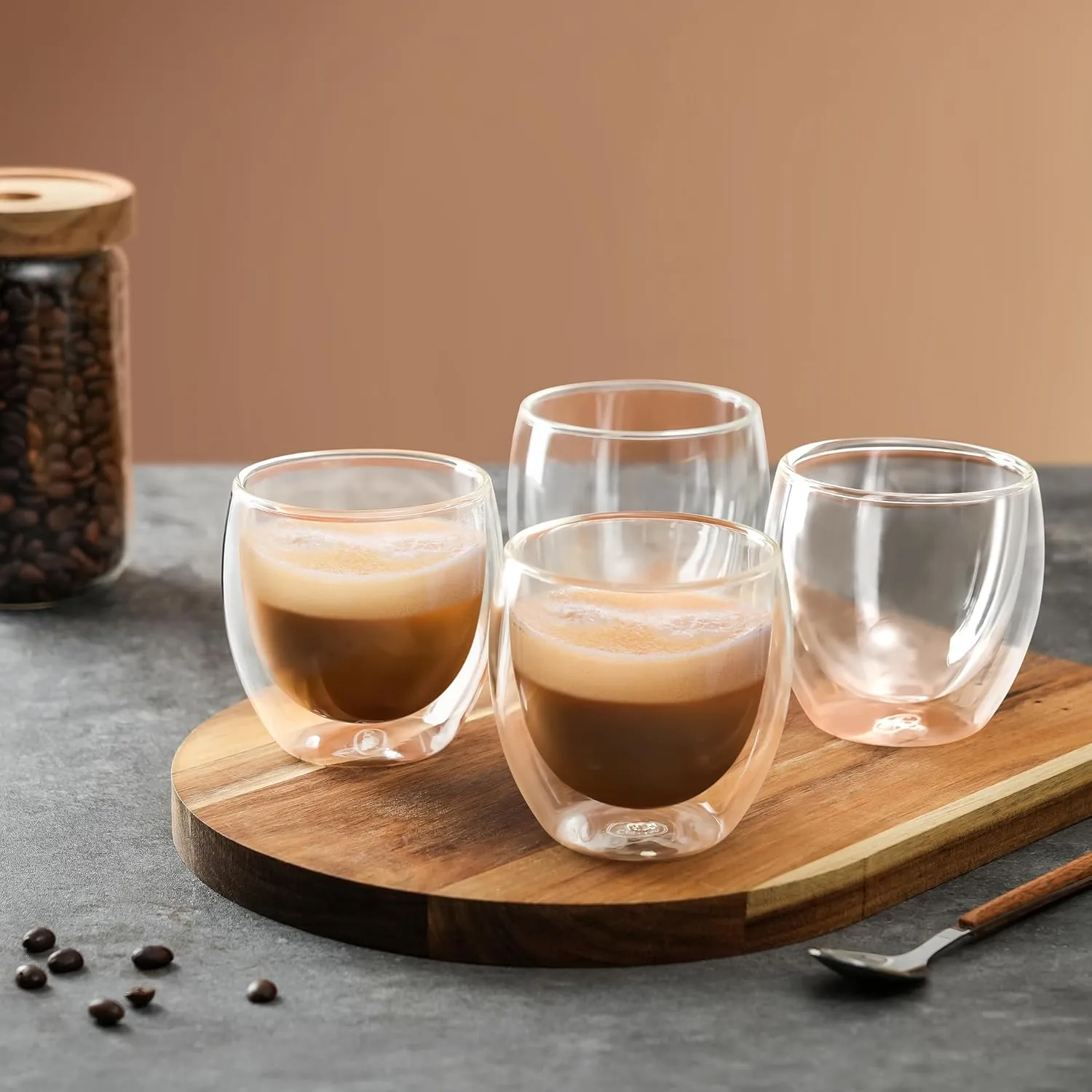 CNGLASS Double Wall Glass Espresso Cups 8.5oz,Insulated Clear Coffee Cup Set of 4