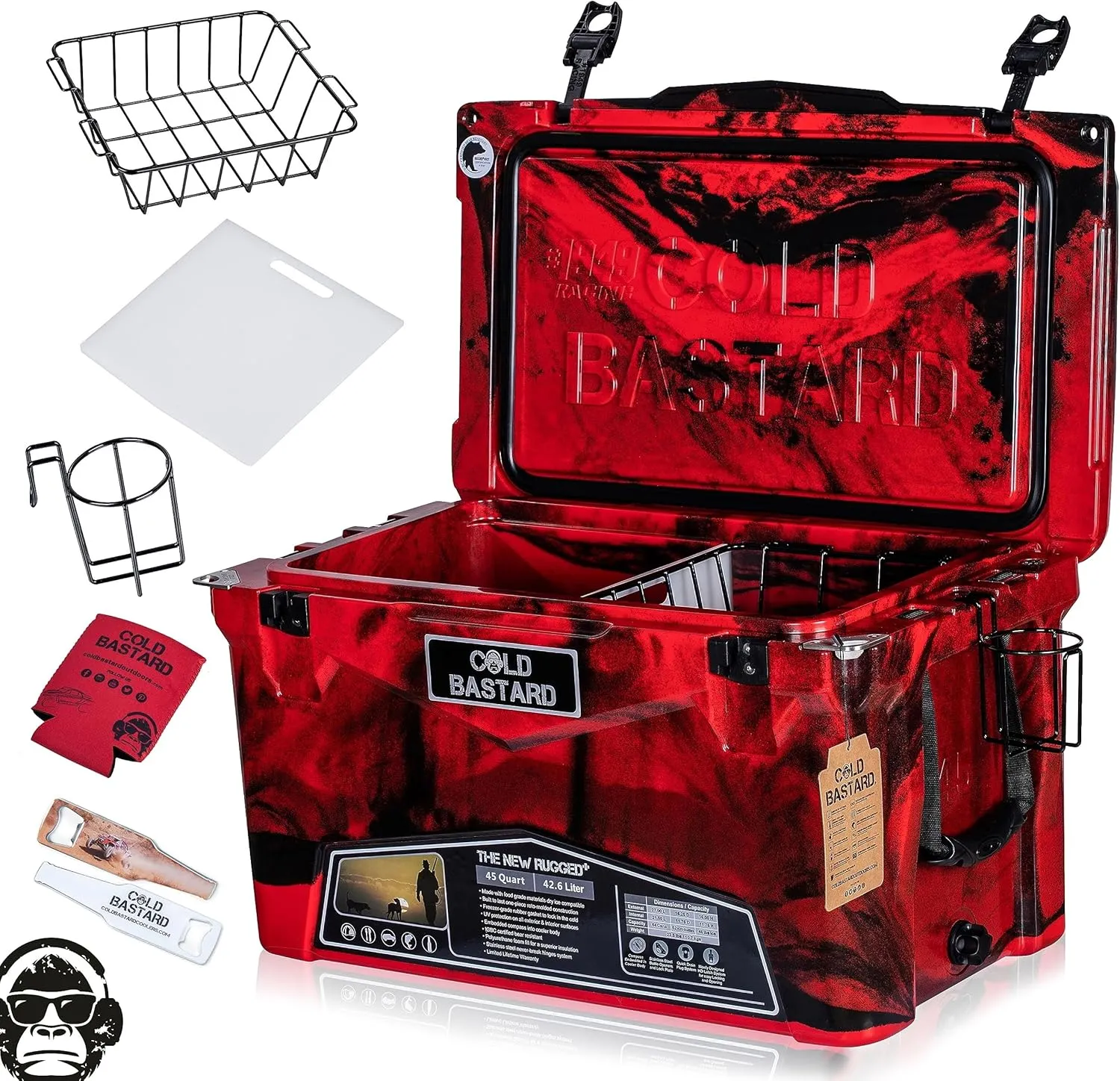COLD BASTARD COOLERS 45QT Cold Bastard Rugged  CAMO Red Best Premium Ice Chest Cooler Accessories Free S&H, CB45-CR