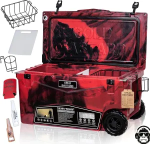 COLD BASTARD COOLERS 70QTW Rugged  CAMO Red Large Wheels The Best Premium Ice Chest Cooler Accessories Free S&H (CB70W-CR)