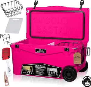 COLD BASTARD COOLERS 70QTW Rugged  Pink Neon Large Wheels Premium Ice Chest Cooler Accessories Free S&H (CB70W-PN)
