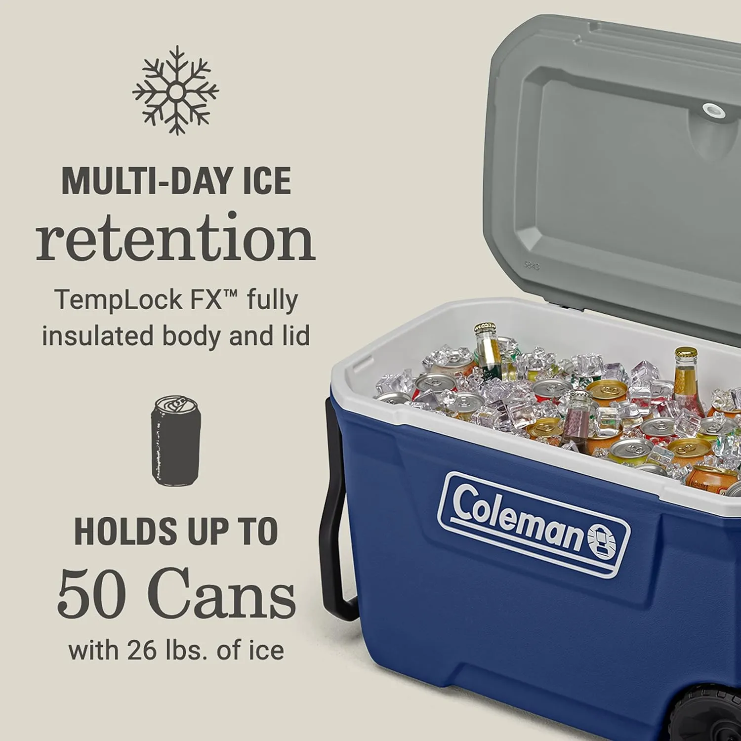 Coleman Classic Series Insulated Portable Wheeled Cooler, Leak-Resistant Outdoor Hard Cooler Keeps Ice up to 5 Days, 62-Quart