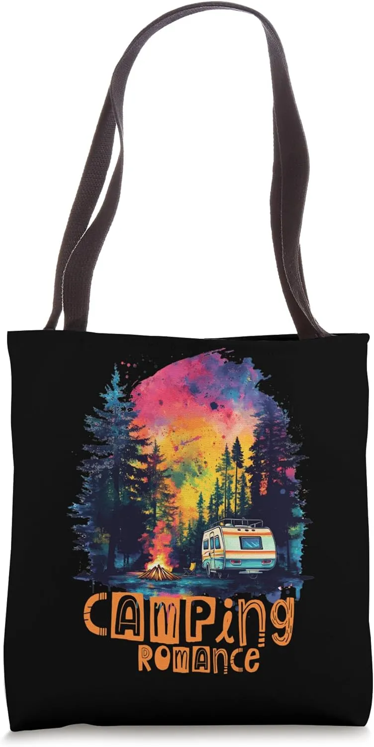 Colorful Artistic Caravan Camping Romance Camp Life Camper Tote Bag