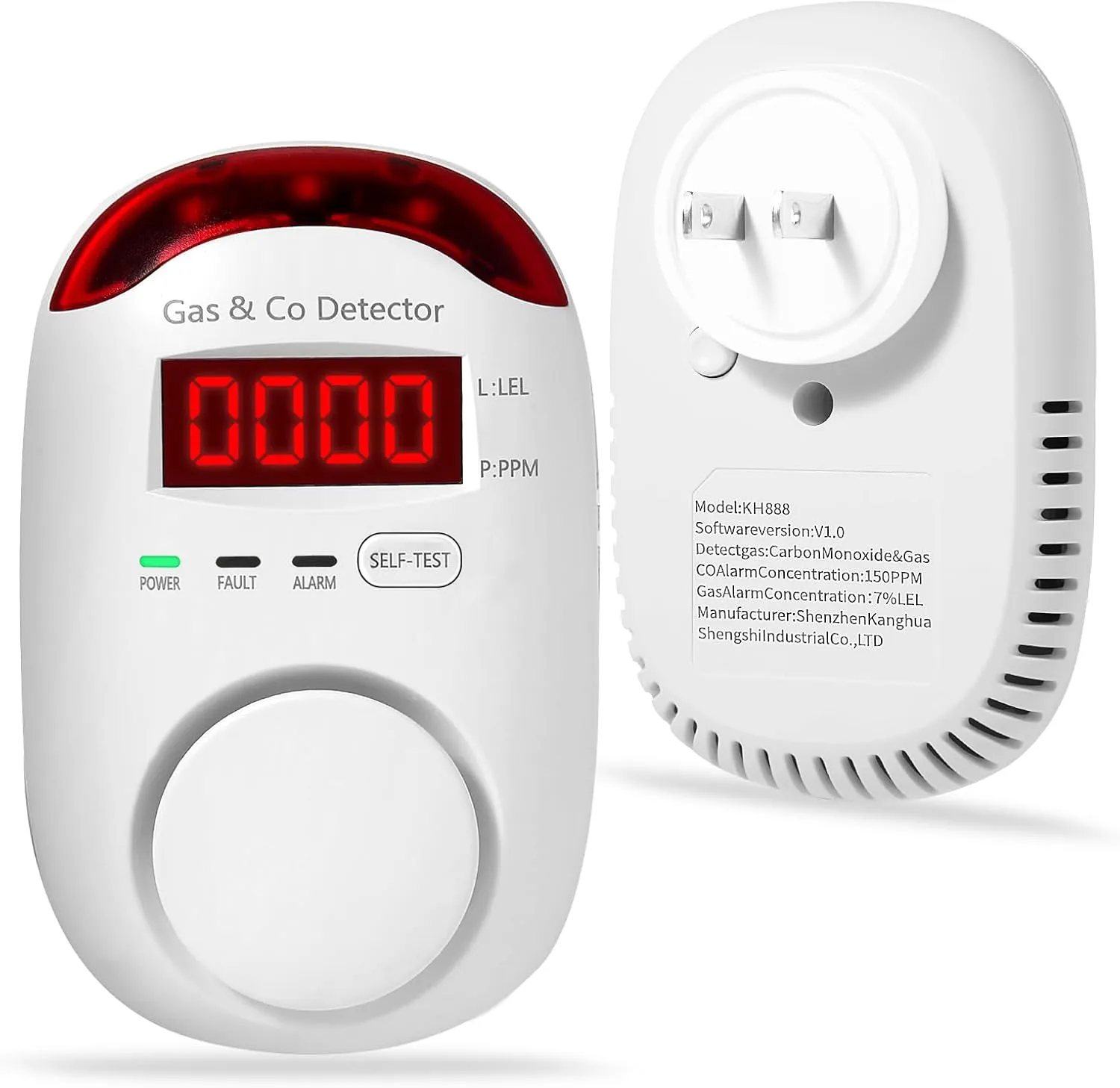 Combination Gas & Carbon Monoxide Detectors Plug in, 2-in-1 Natural Gas Detector & Carbon Monoxide Alarm, CO Detector Alarm & Propane, Methane, Explosive Gas Detector for Home,RV,Easy to Install