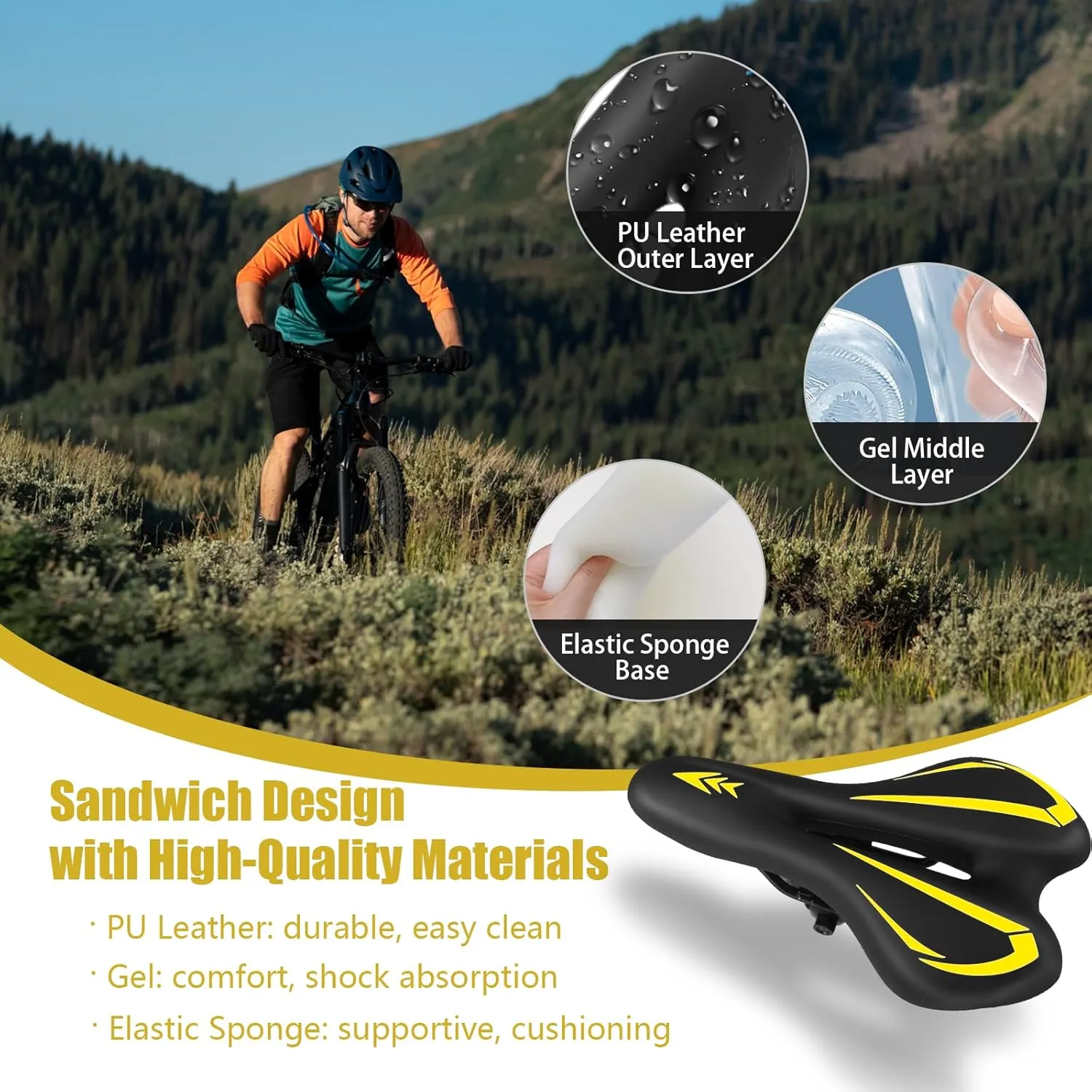Comfortable Bike Seat for Men & Women,Ozikutech Universal Fit Bicycle Saddle for Mountain BMX City and Road Bikes - Waterproof & Shock-Absorbing