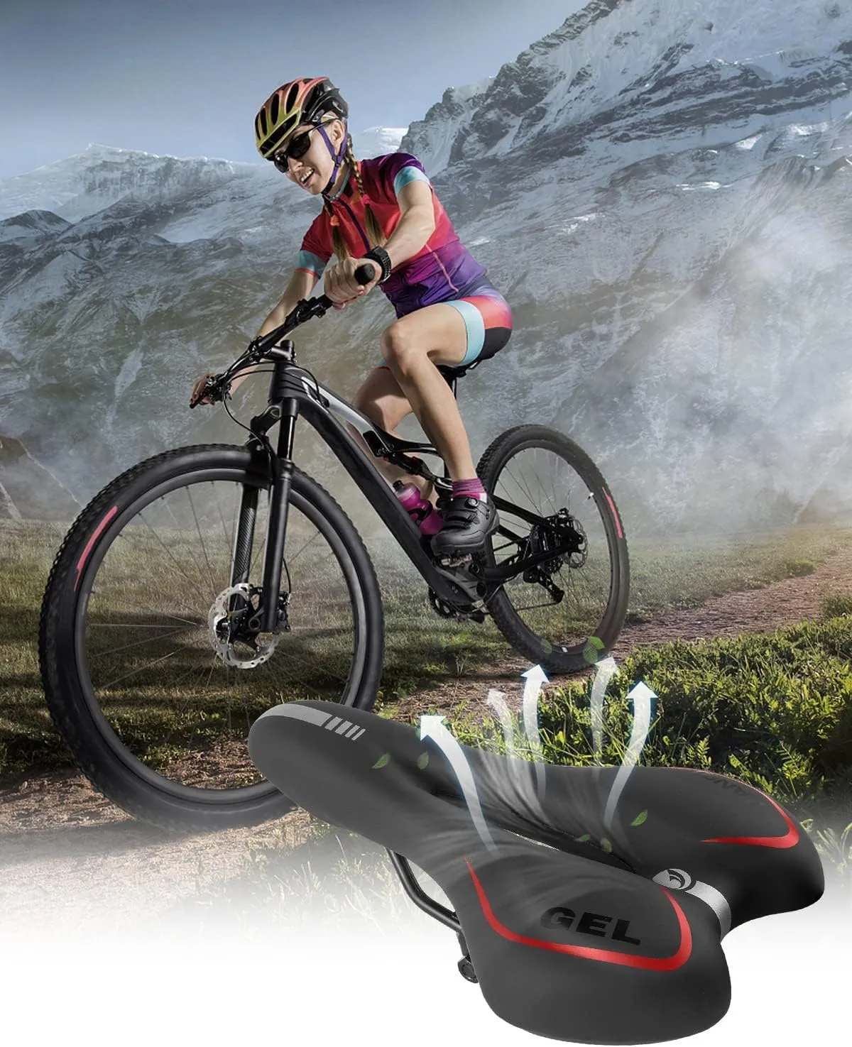 Comfortable MTB Gel Seat Mountain Bike Saddle MTB Saddle Mountain Bike Seat Gel Bikes Seats Breathable & Soft & Waterproof Bike Saddle Cushion for Men and Women