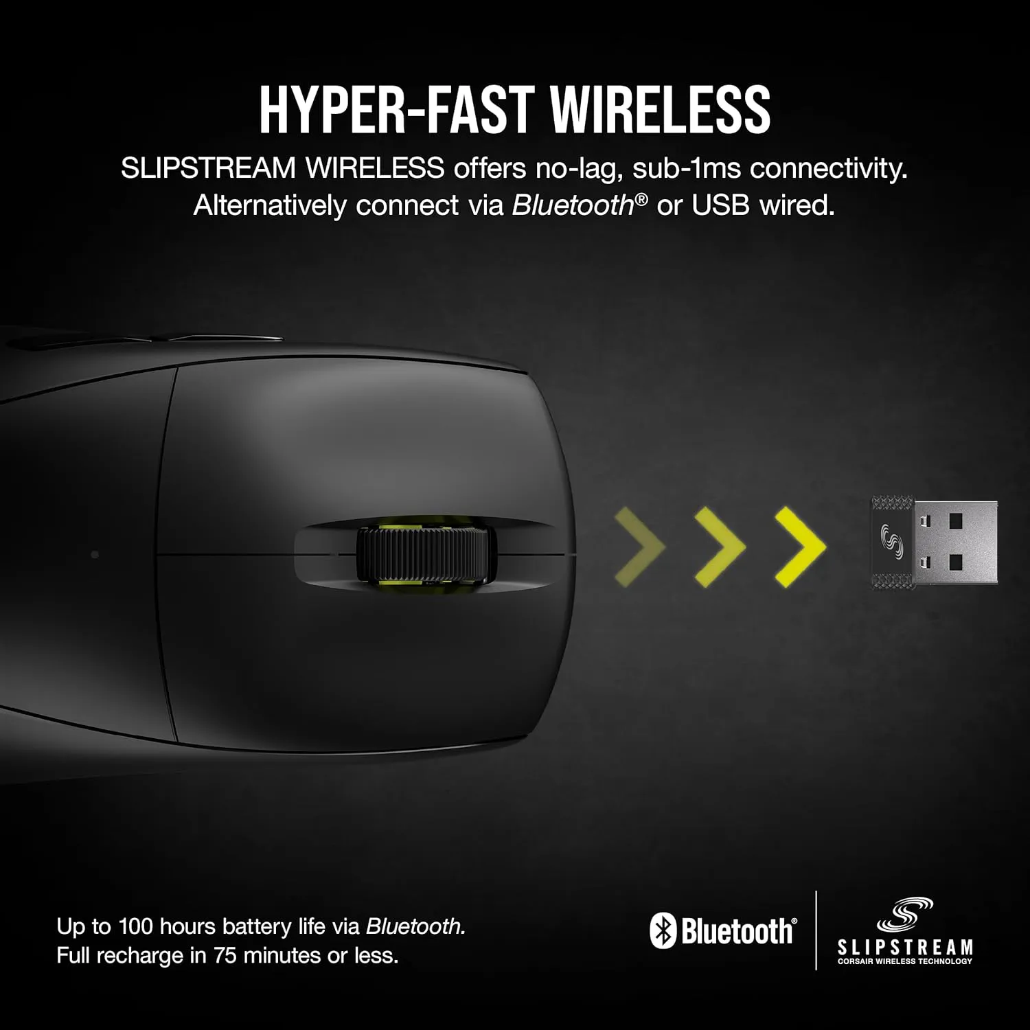 Corsair M75 AIR Wireless Ultra Lightweight Gaming Mouse – 2.4GHz & Bluetooth – 26,000 DPI – Up to 100hrs Battery – iCUE Compatible – Black