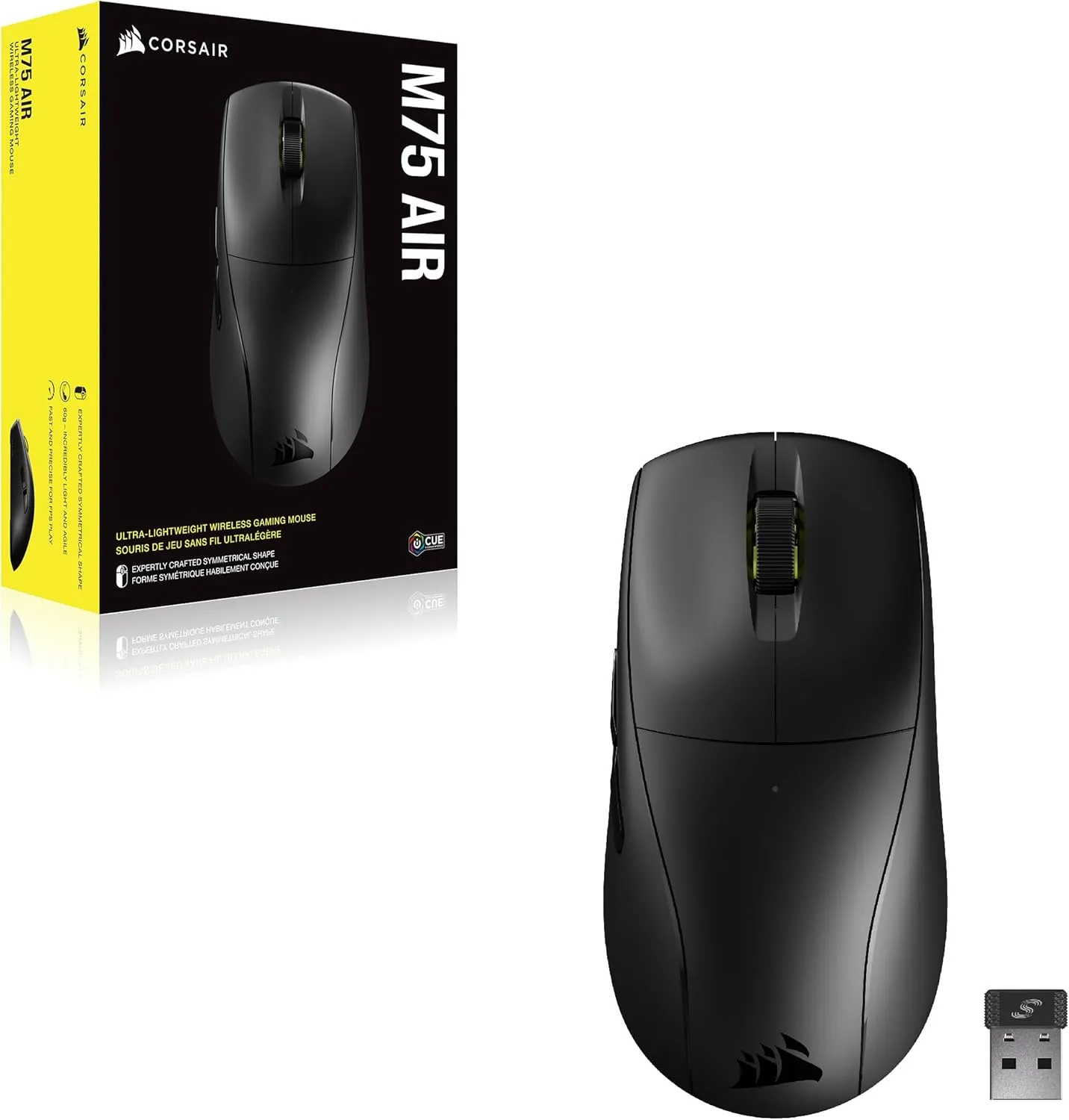 Corsair M75 AIR Wireless Ultra Lightweight Gaming Mouse – 2.4GHz & Bluetooth – 26,000 DPI – Up to 100hrs Battery – iCUE Compatible – Black