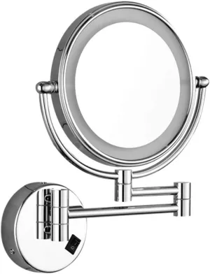 Cosmetic Mirror with Light and Magnification Wall Mount, Folding Beauty Makeup Vanity Mirror, for Bathroom Bedroom,Silver_8 inch