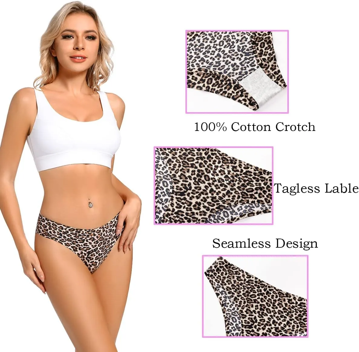 COSOMALL 6 Pack Women's Invisible Seamless Bikini Underwear Half Back Coverage Panties