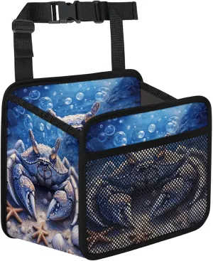 Crab Seafloor Shells Car Backseat Organizer PU Leather Truck Back Seat Trash Bag Universal Hanging Storage Box Travel Accessories Foldable