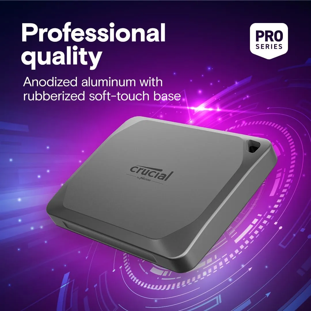 Crucial X9 Pro 1TB Portable SSD, Up to 1050MB/s Read & Write, 3.2 USB-C, External Solid State Drive, Durable Storage for PC & Mac, for Content Creators & Videogaphers, Silver - ‎CT1000X9PROSSD902