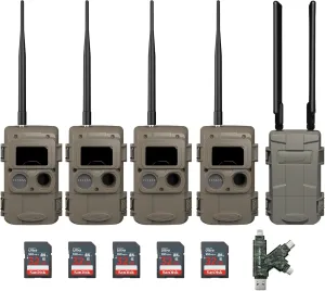 Cuddeback CuddeLink Wireless 3rd Gen Trail Cameras for Wildlife Monitoring with High-Resolution Imaging Bundle with Cell Home Trail Camera, 32 GB Memory Card, and Card Reader (4-Pack)