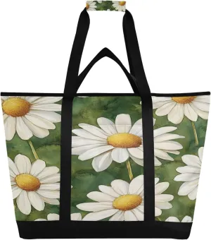 Cute Daisy Reusable Insulated Cooler Bag with Ice Pack Compartment - Large 140L Waterproof Thermal Grocery Tote for Picnic Beach Camping Lunch Storage