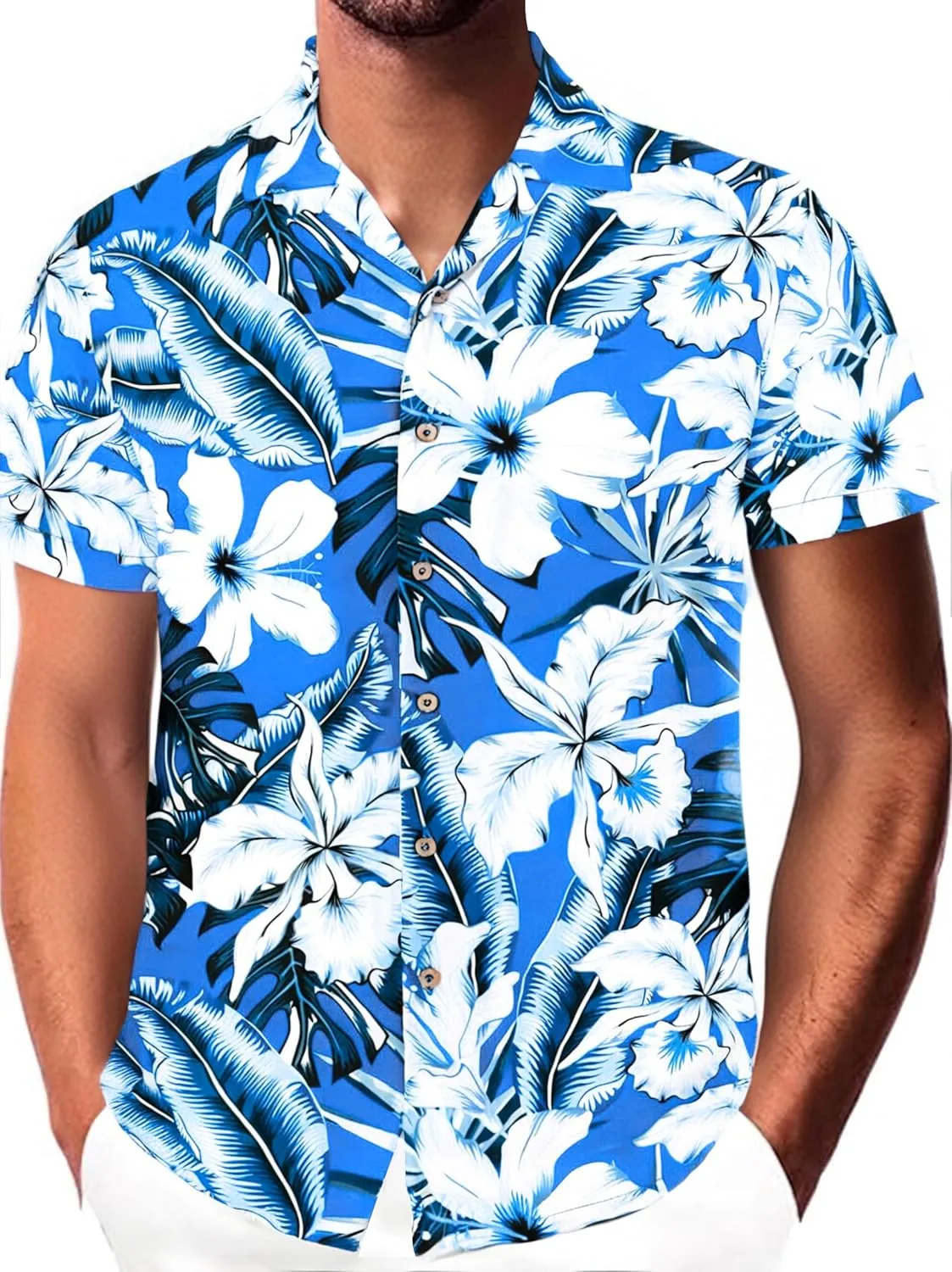 Damipow Mens Unique Pattern Hawaiian Shirt Beach Tropical Button Up Shirts Vacation Cruise Hawaii Summer Clothes