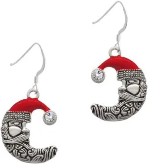 Delight Jewelry Silvertone Large Crescent Moon Santa Face - French Earrings