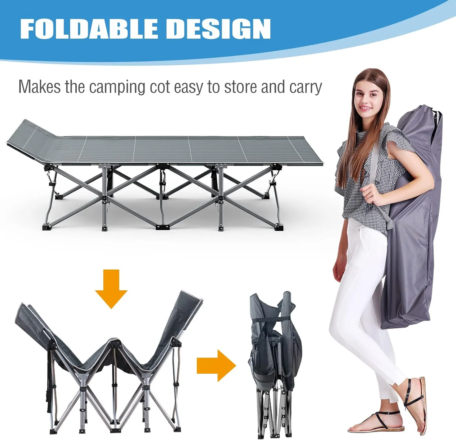 DoCred Oversized XXL Folding Camping Cot with Mattress, Heavy Duty Sleeping Cot Bed Portable Adults Outdoor Bed with Carry Bag, Travel Camp Cots