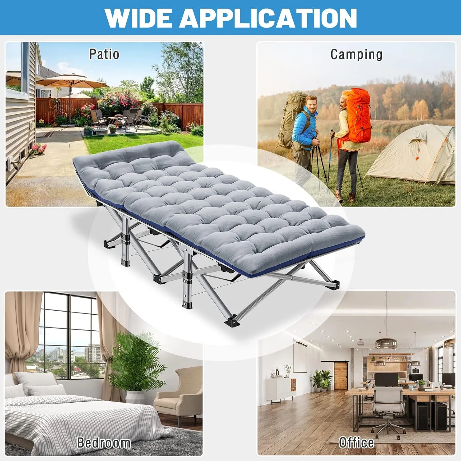 DoCred Oversized XXL Folding Camping Cot with Mattress, Heavy Duty Sleeping Cot Bed Portable Adults Outdoor Bed with Carry Bag, Travel Camp Cots
