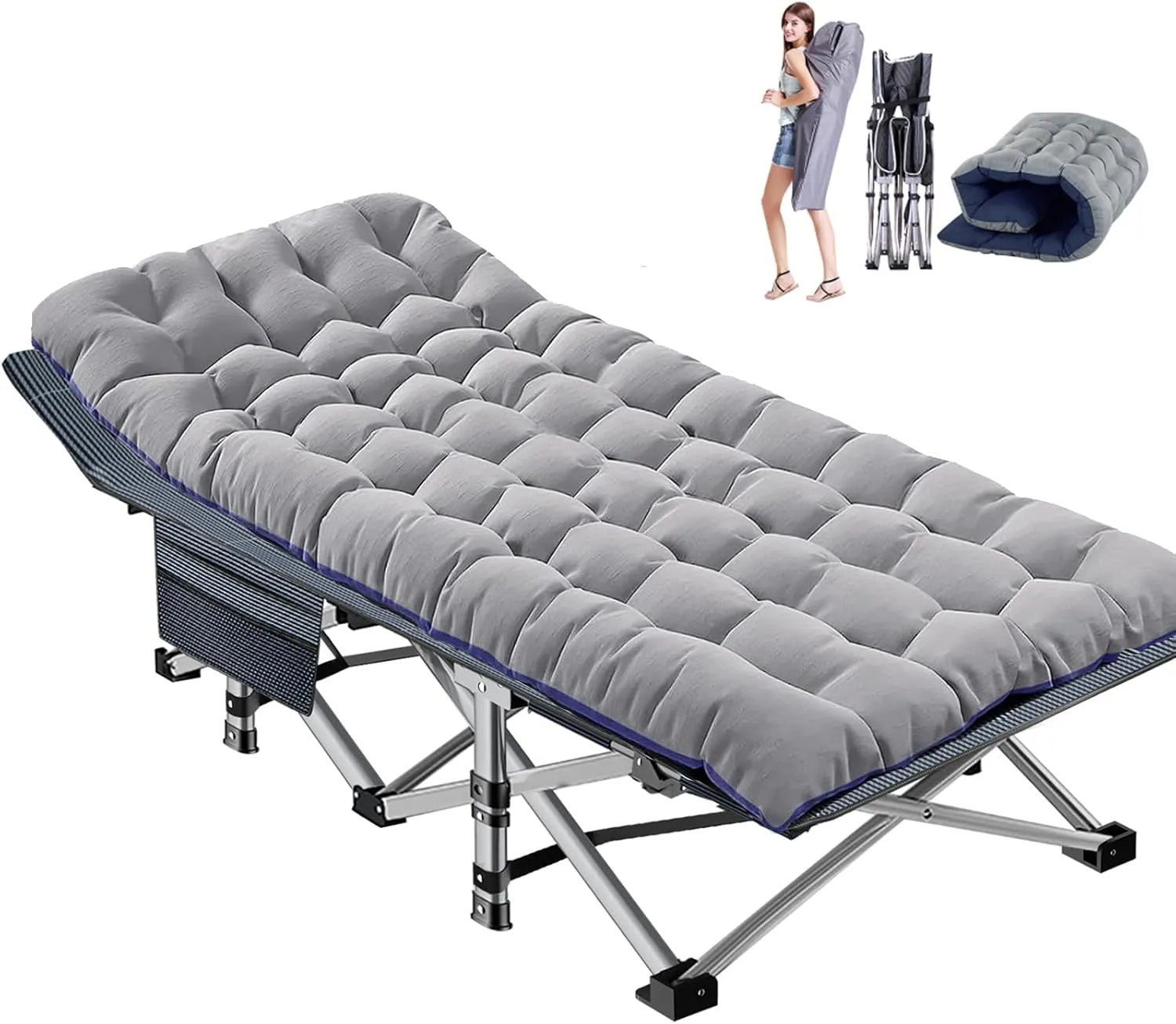 DoCred Oversized XXL Folding Camping Cot with Mattress, Heavy Duty Sleeping Cot Bed Portable Adults Outdoor Bed with Carry Bag, Travel Camp Cots