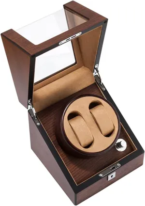 Double Watch Winder Mechanical Watch Storage Case Watch Winding Box with Japanese Mabuchi Motor Flexible Watch Pillow Wood Shell Piano Finish Dual Power Supply