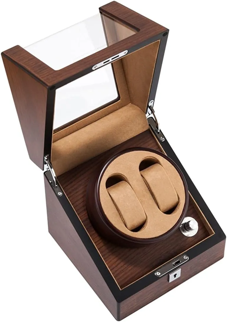 Double Watch Winder Mechanical Watch Storage Case Watch Winding Box with Japanese Mabuchi Motor Flexible Watch Pillow Wood Shell Piano Finish Dual Power Supply