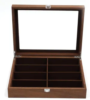 DouSeiAi Wooden Sunglasses Storage Box, 8 Grids Glasses Organizer, Sunglasses Display Holder with Lock Eyewear Showcase Organizer Walnut
