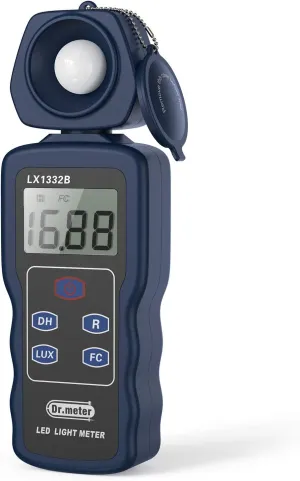 Dr.meter Professional LED Light Meter, Digital Illuminance Meter with 0-200,000 Measuring Ranges and 270 Degree Rotatable Detector