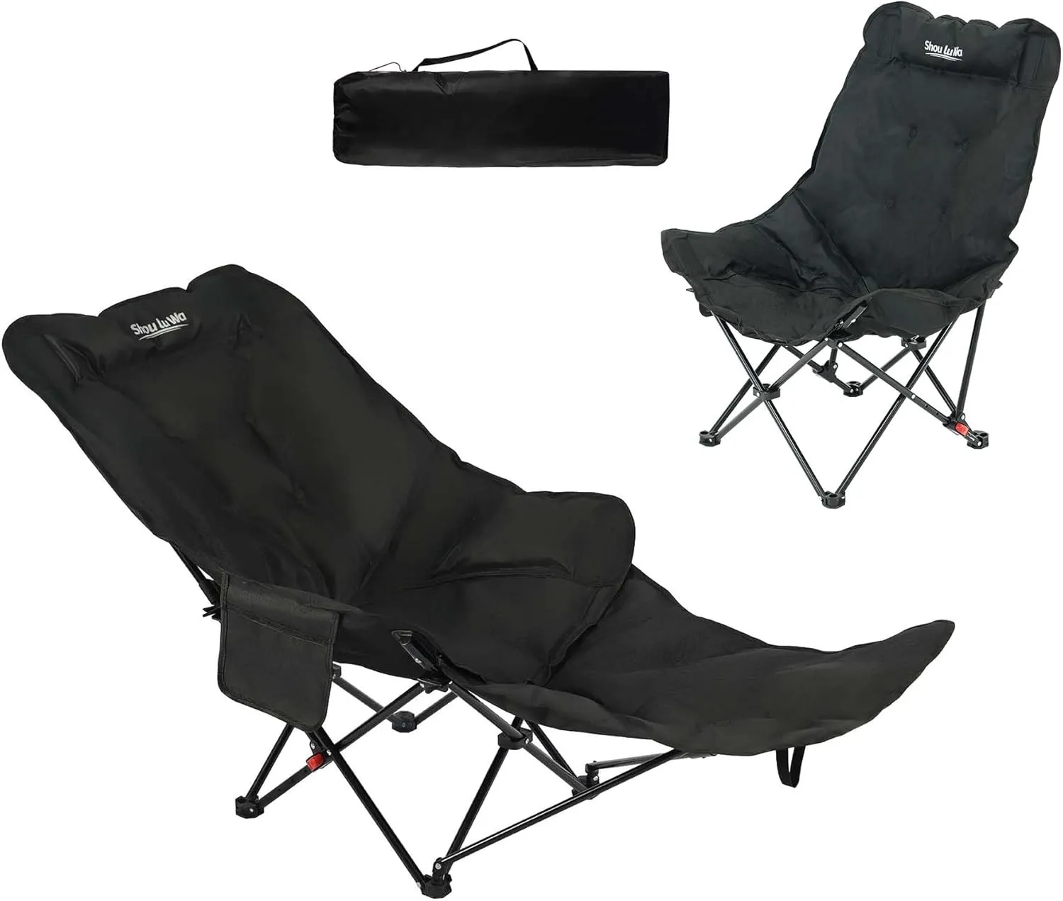 Dual Purpose Folding Camping Cot and Chair with Removable Footrest for Adults, Easy-to-Assemble Adjustable Sleeping Chair with Carry Bag for Fishing, Hiking, Travel, Home (Black)