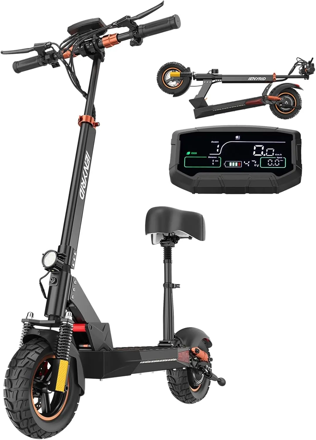 e Scooter for Adults, iENYRID Electric Scooter with Seat, 800W/2000W Motorized Kick Scooters, 10 Inch Off-Road Tires eScooter Up to 28/34mph Max, 20-30 Miles Long Range