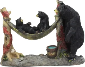 Ebros Mother Black Bear with Cubs in Outpost Camping Hammock Statue Wildlife Forest Rustic Cabin Decor Bear Family Figurine