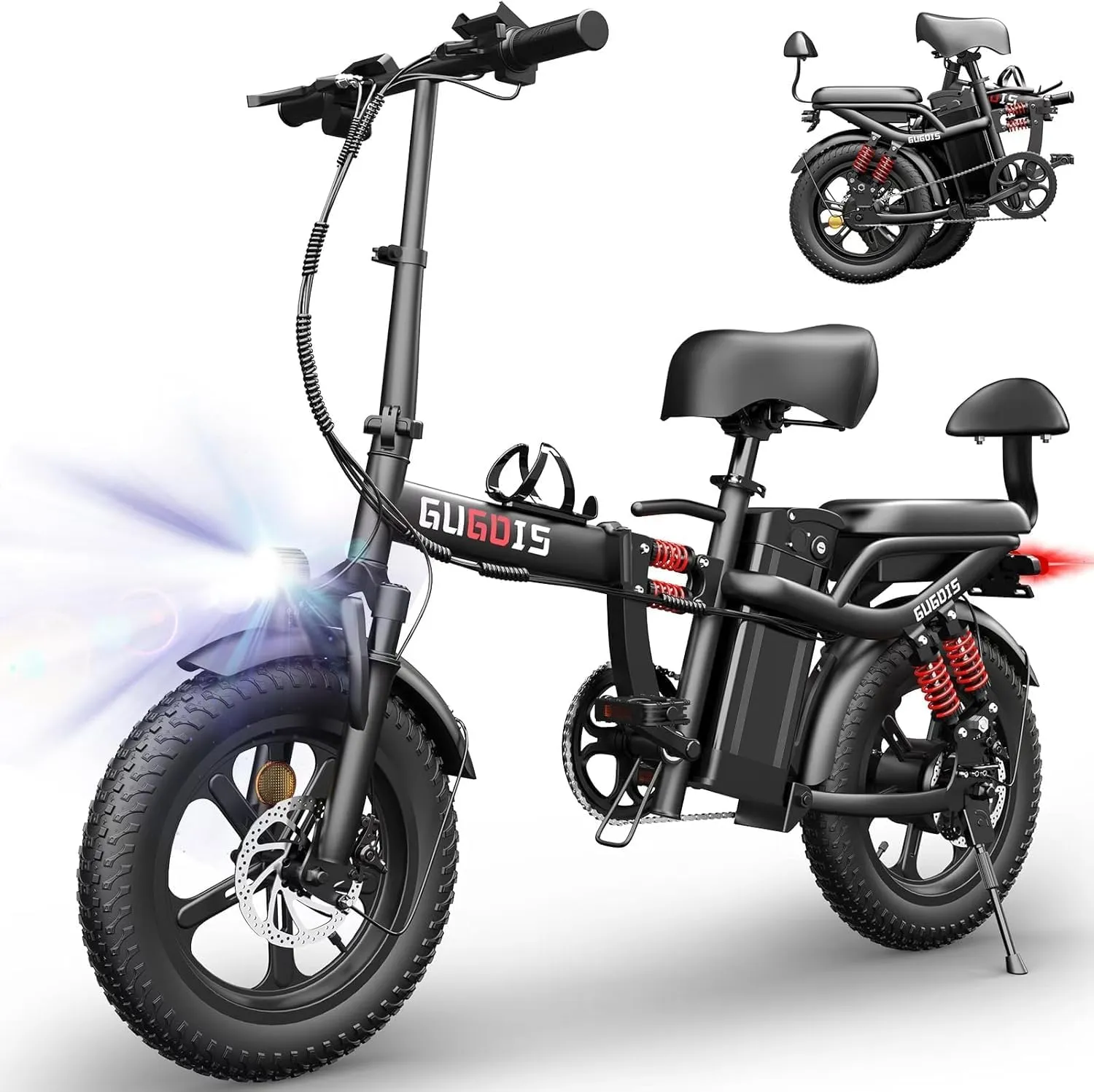 Electric Bike for Adults, 750W/1000W Peak Motor with Max 45/60Miles PAS Range & 28/32MPH EBike, 16" Folding Electric Bicycles with 720/960Wh Removable Battery