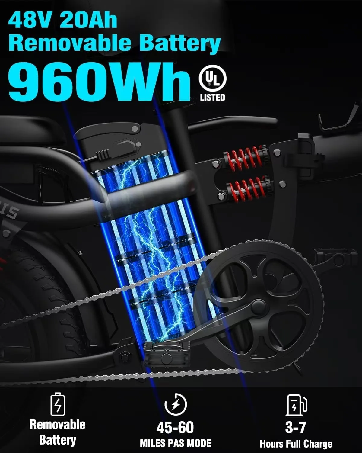 Electric Bike for Adults, 750W/1000W Peak Motor with Max 45/60Miles PAS Range & 28/32MPH EBike, 16" Folding Electric Bicycles with 720/960Wh Removable Battery