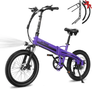 Electric Bike for Adults Peak 1200W,55Miles 28Mph Top Speed, 20" Fat Tire Folding Electric Bicycle, 48V 10.4Ah Removable Battery Ebike with 35 Speed and Front Suspension,Speedy