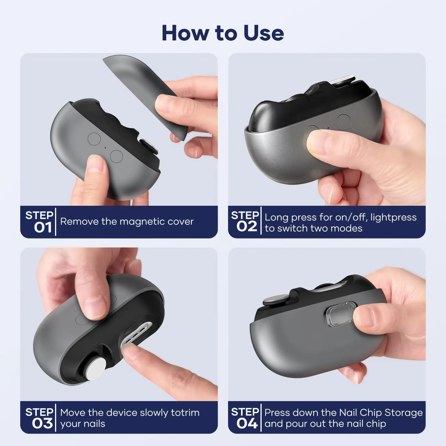 Electric Nail Clipper with USB Charging: Acina 2025 Upgraded Automatic Nail Clippers with Led Light - USB Rechargeable Safety Fingernail Trimmer for Baby Seniors Kids Adults (Black, Large)
