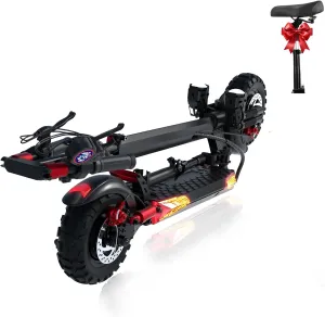 Electric Scooter for Adults - 37 Mile Range, 34MPH Top Speed, 1200W Motor,11" Off-Road Tires, 48V18AH, Foldable E-Scooter with Seat & LED Lights