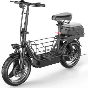 Electric Scooter for Adults, 500W Motor, 20-25 MPH and 20-30 Miles Long Range, 14" Foldable Commuting Electric Scooter with Seat and Basket/Box, Ample Storage for Pet & Cargo